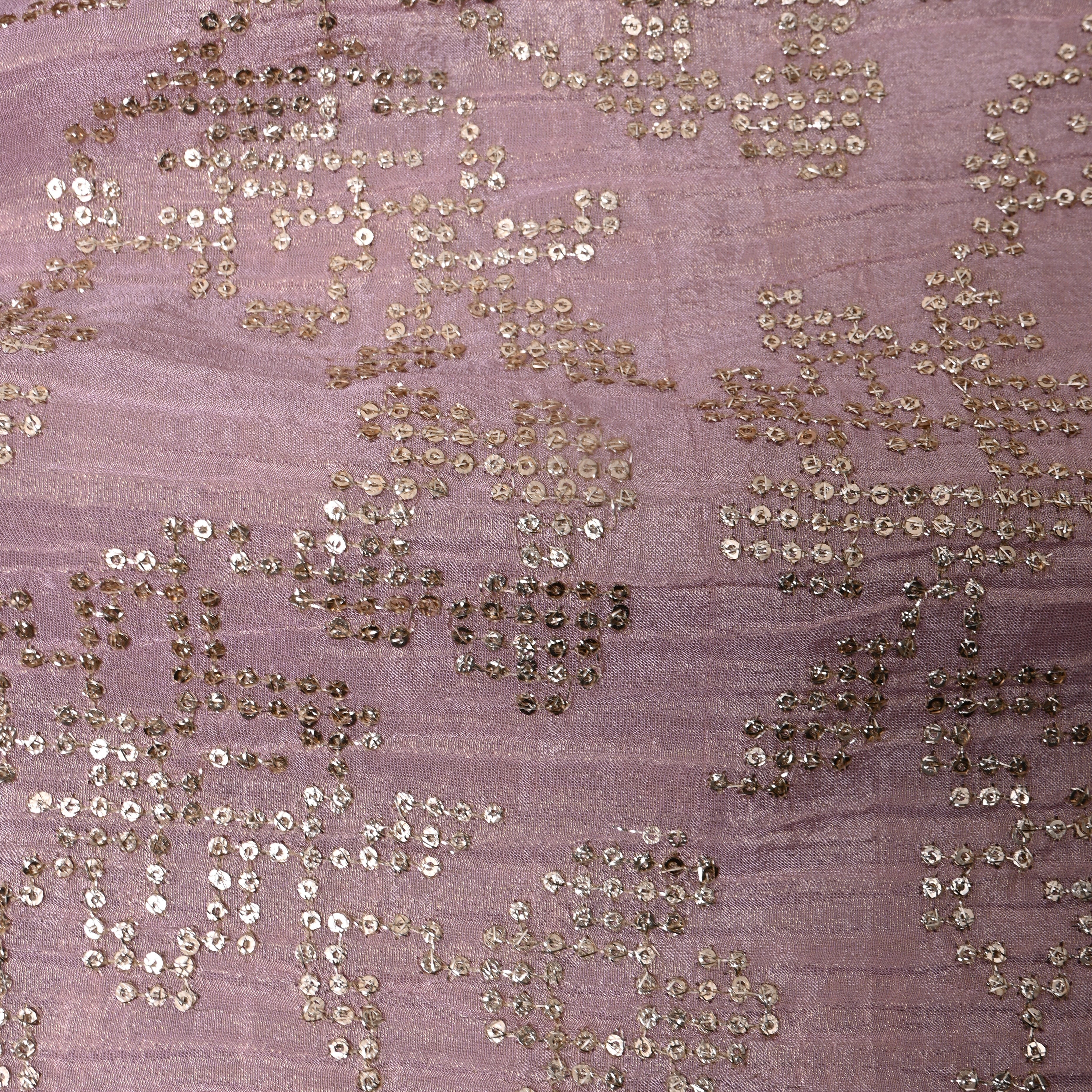 Mauve Pink Geometric Sequin Embroidery Tissue Fabric