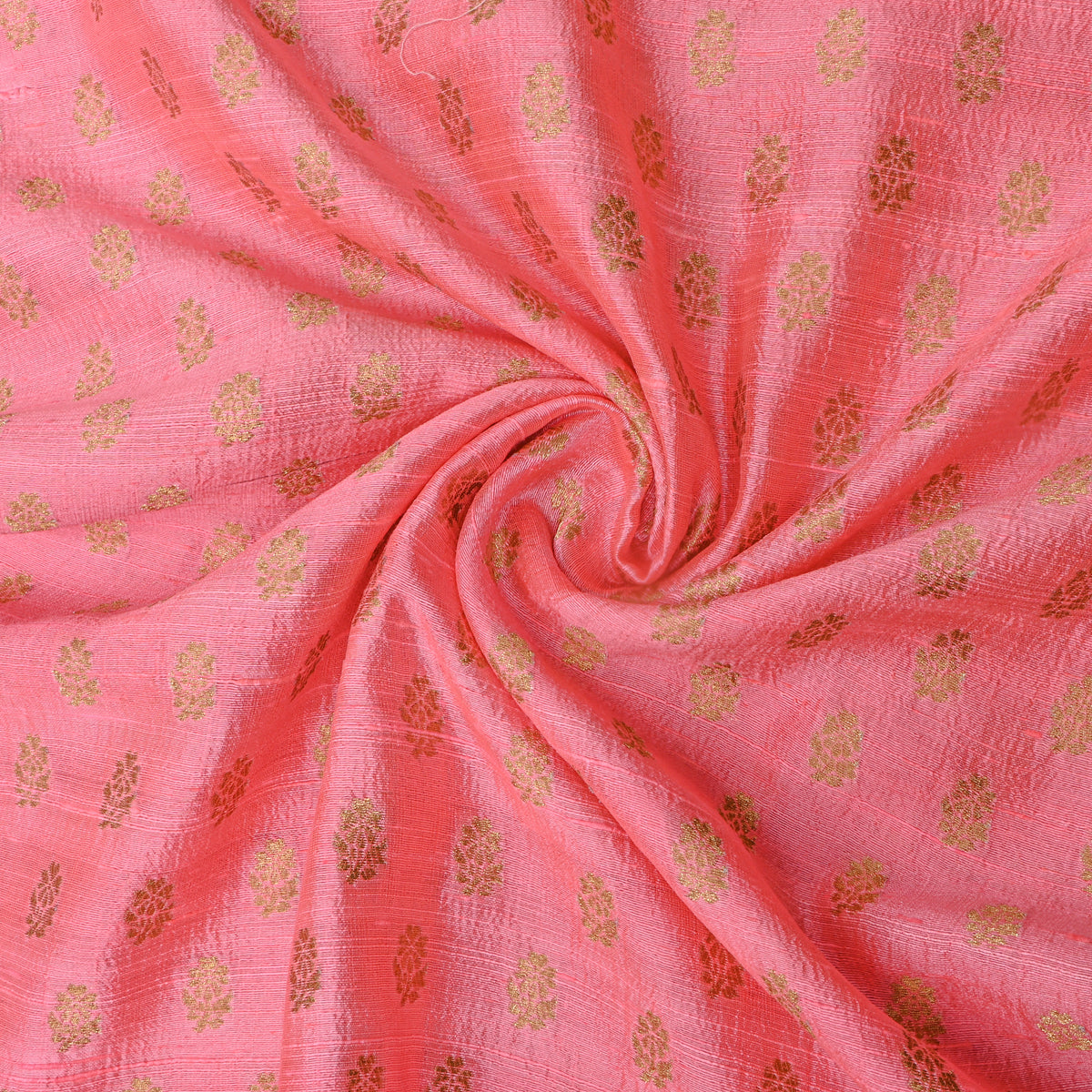 Salmon Pink Gold Zari Butti Banarasi Fabric