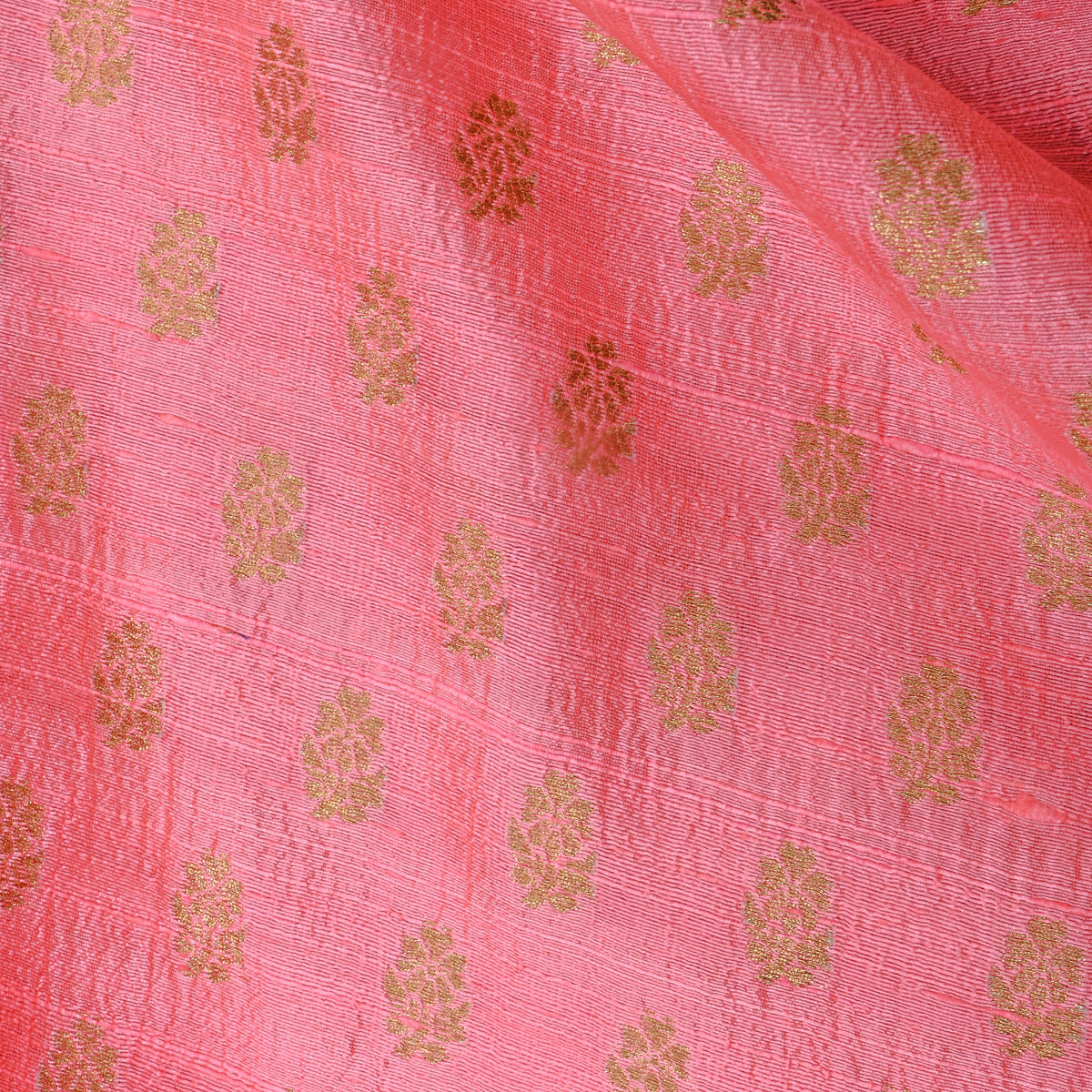 Salmon Pink Gold Zari Butti Banarasi Fabric