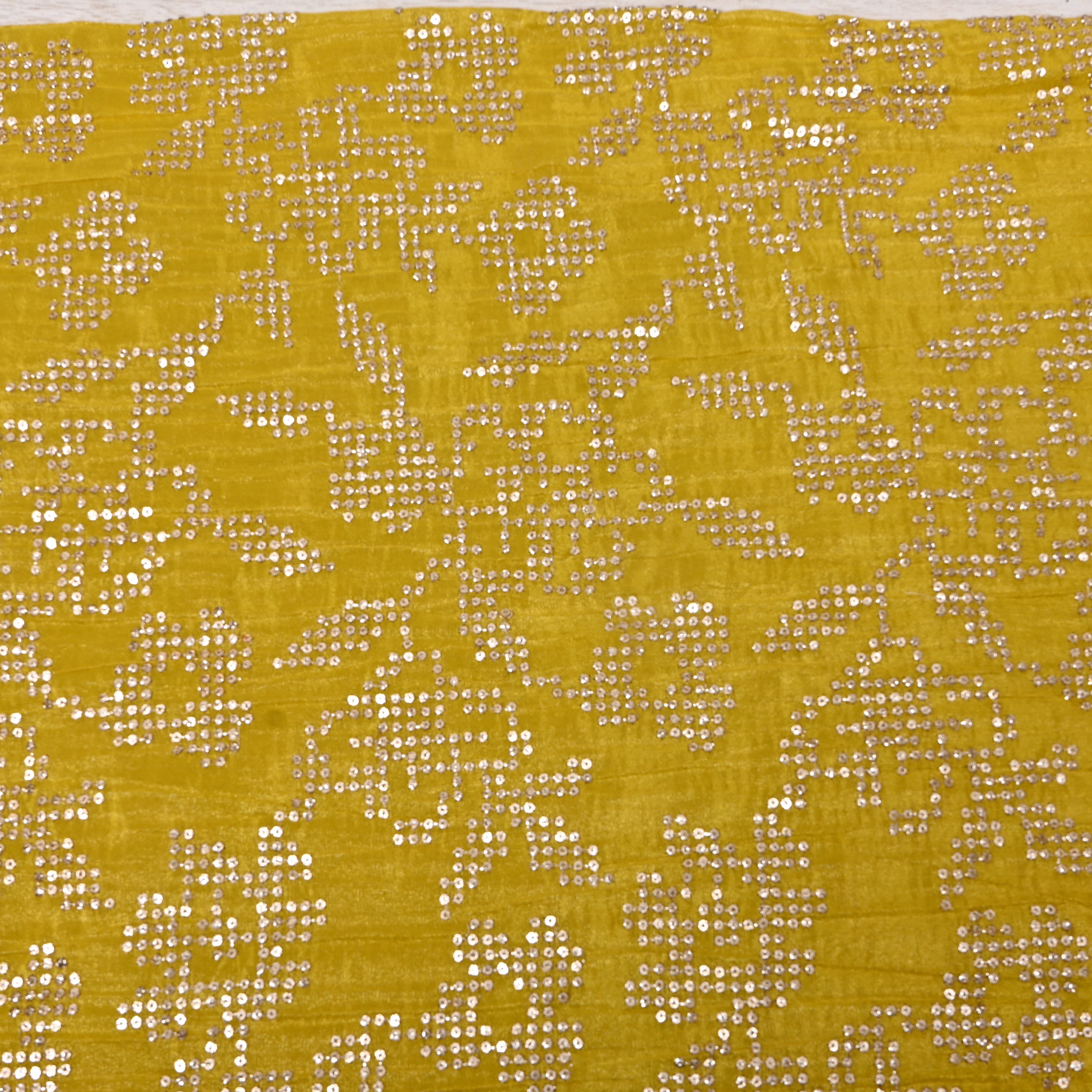 Mustard Yellow Sequin Embroidered Tissue Fabric