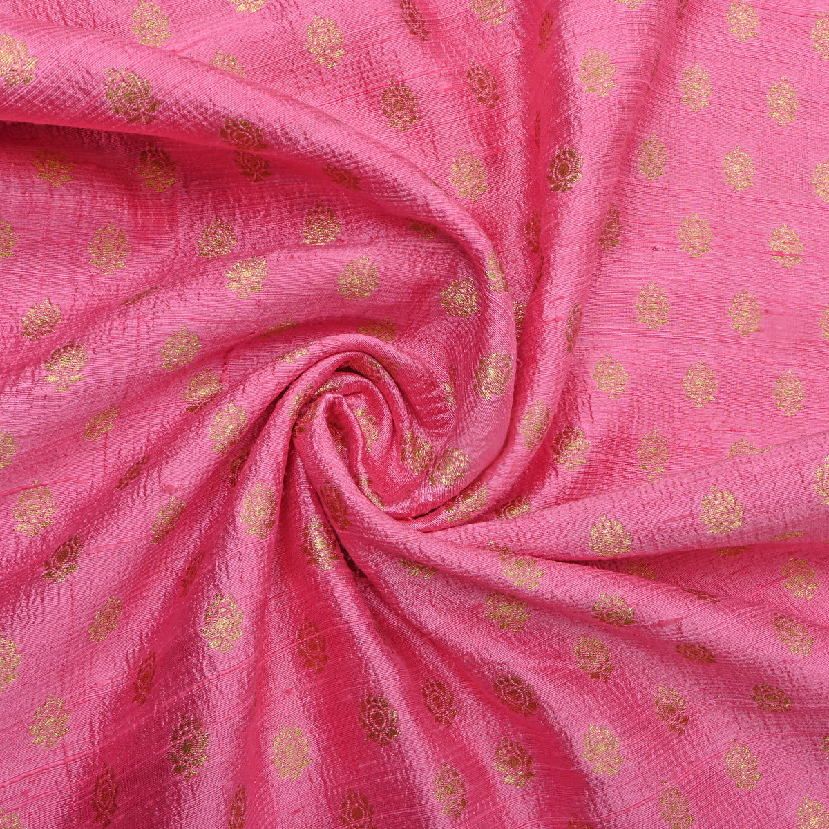 Pink Gold Zari Butti Banarasi Fabric