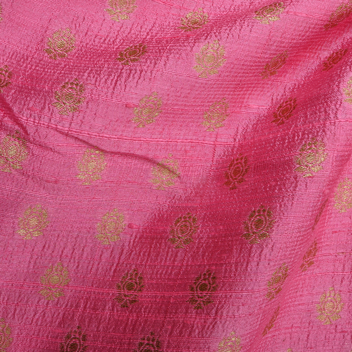 Pink Gold Zari Butti Banarasi Fabric