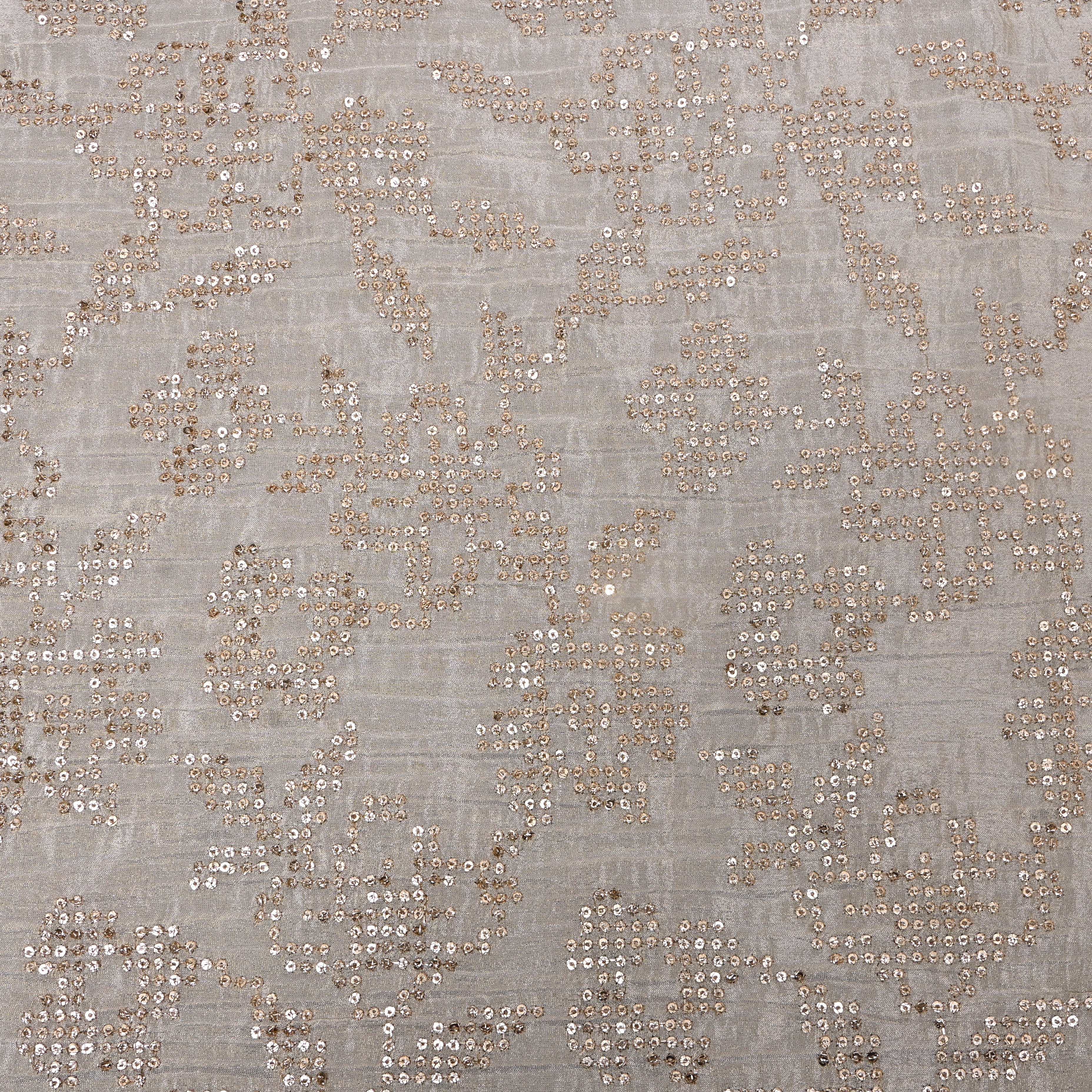 Grey Sequin Embroidered Jaal Tissue Fabric