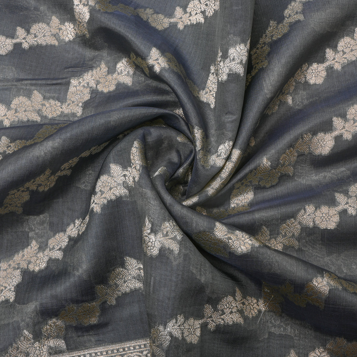 Grey Stripe Weave Banarasi Silk
