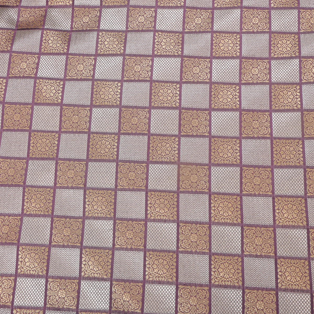 Magenta Dual Tone Geometric Checks Jamawar Silk Fabric