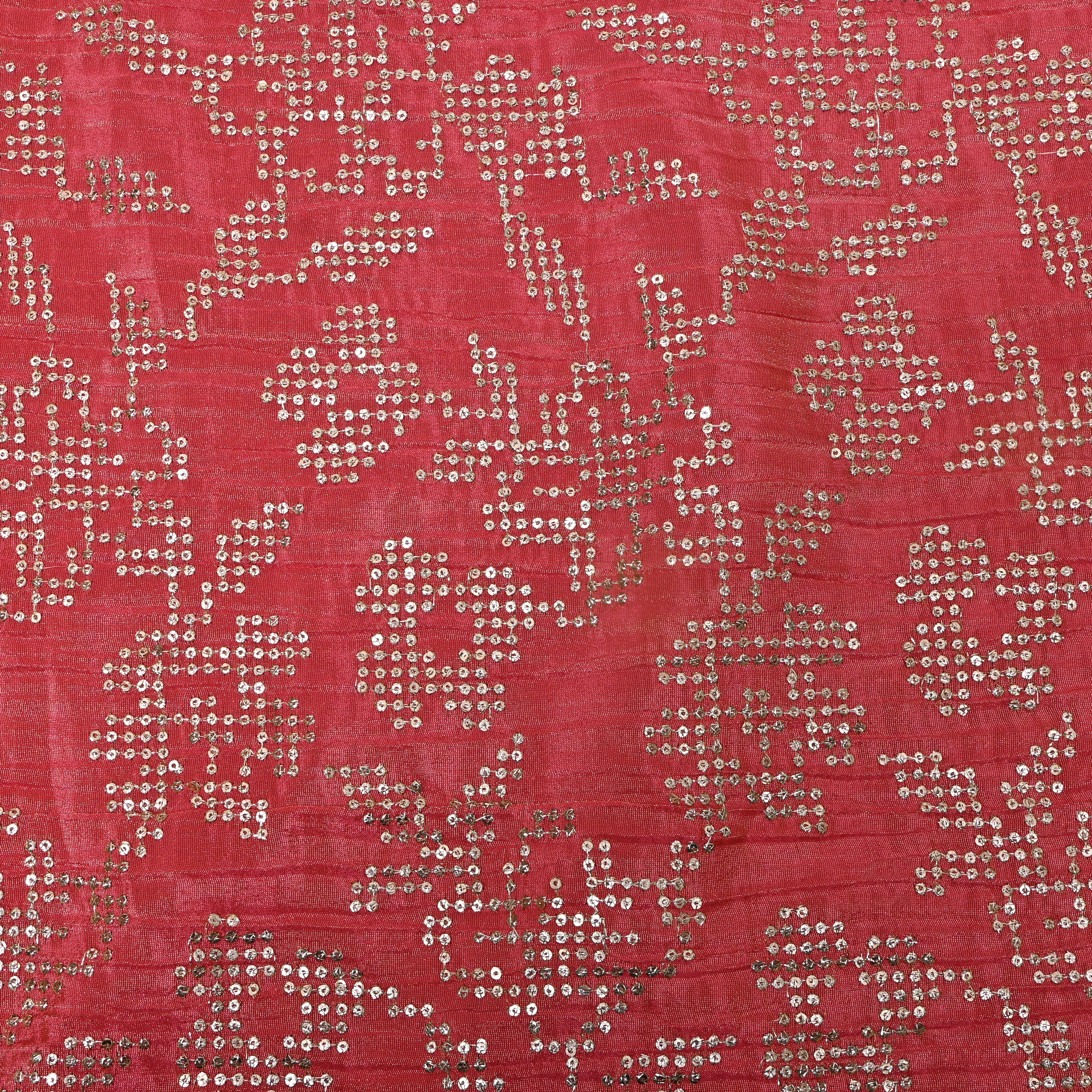 Rani Pink Geometric Sequin Embroidery Tissue Fabric