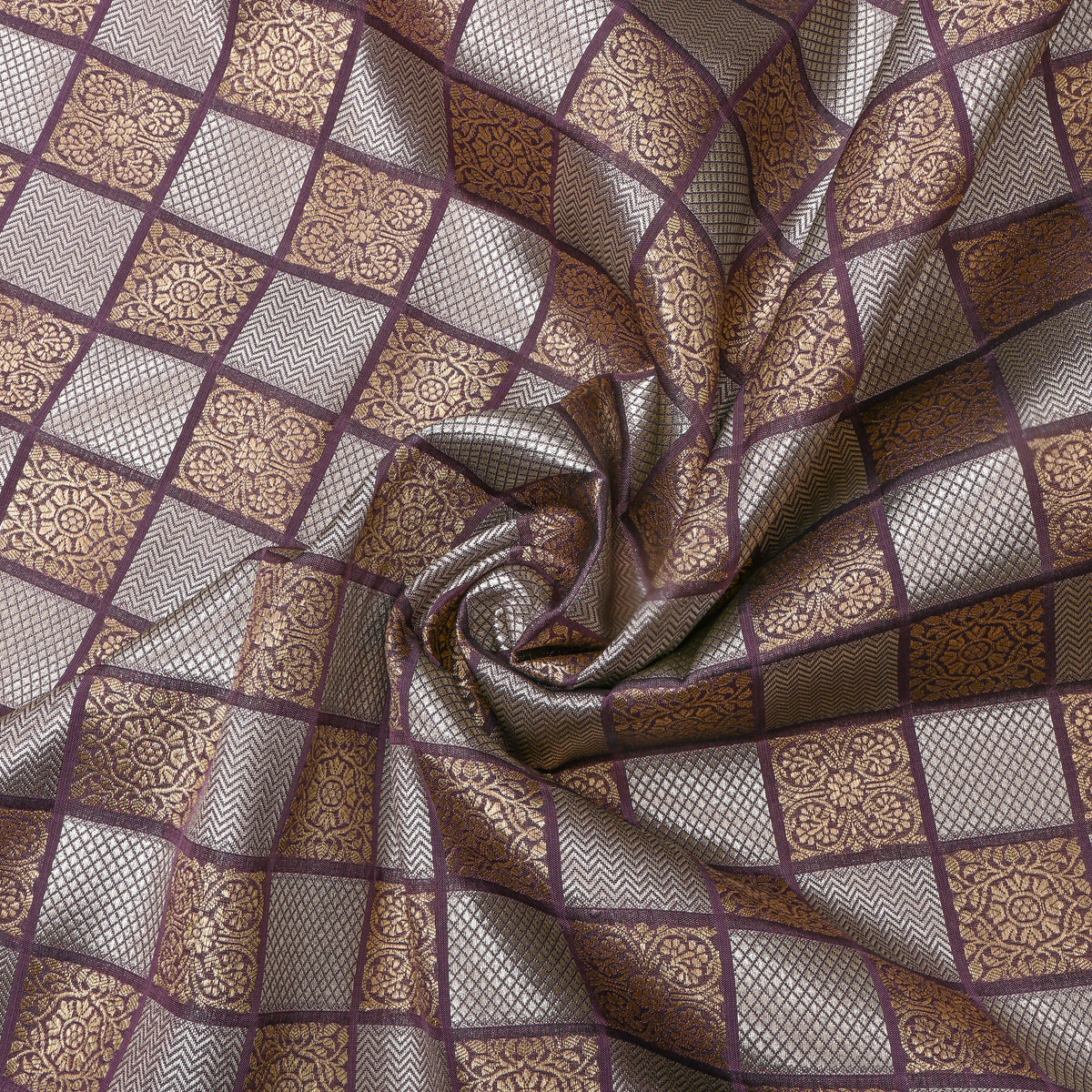 Magenta Dual Tone Geometric Checks Jamawar Silk Fabric
