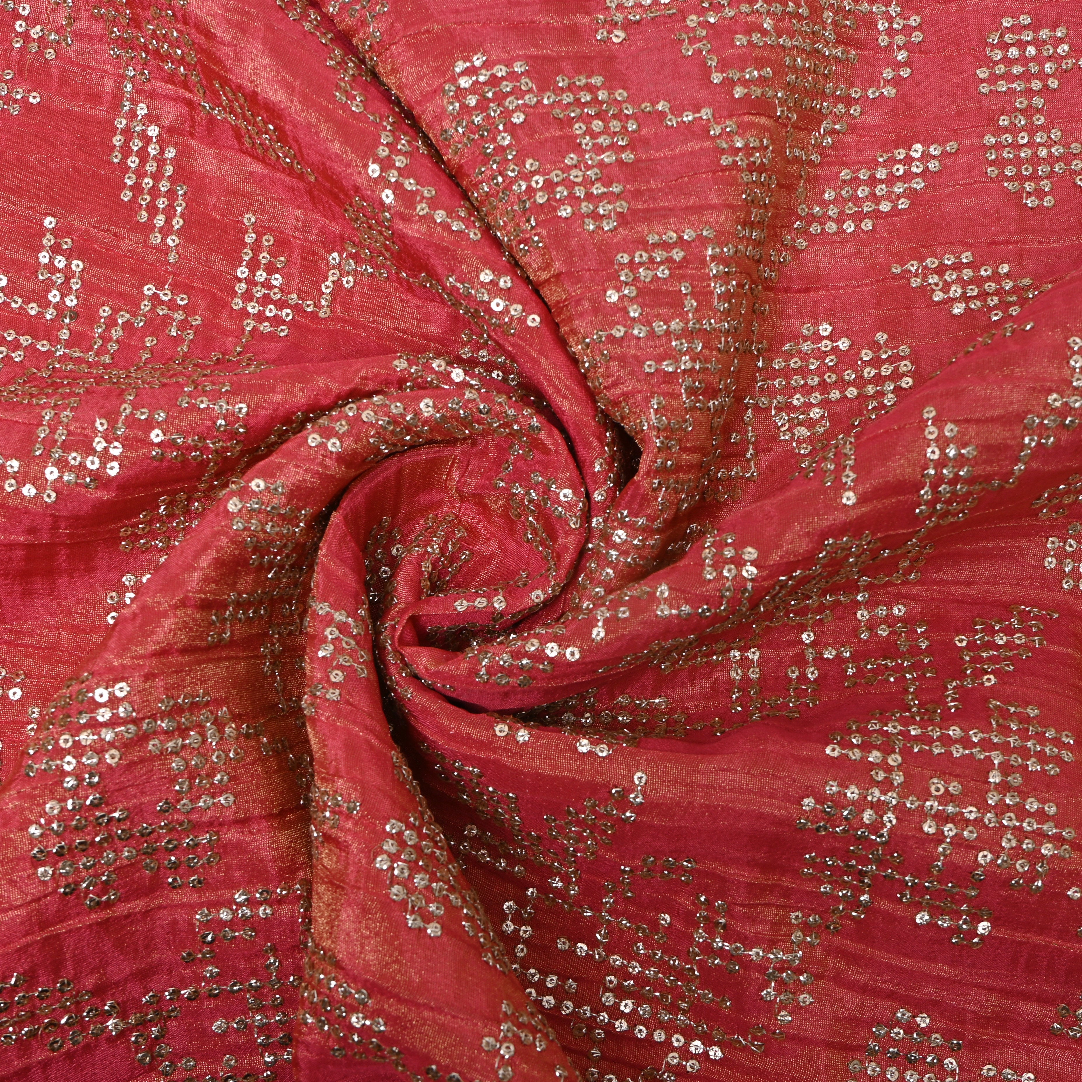 Rani Pink Geometric Sequin Embroidery Tissue Fabric