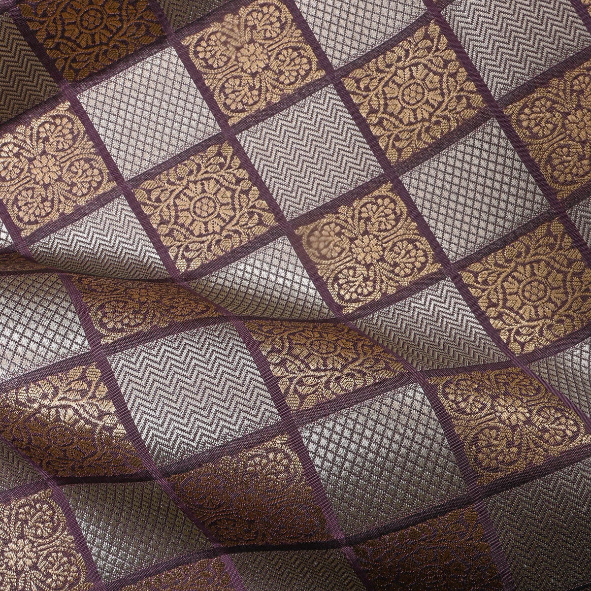 Magenta Dual Tone Geometric Checks Jamawar Silk Fabric
