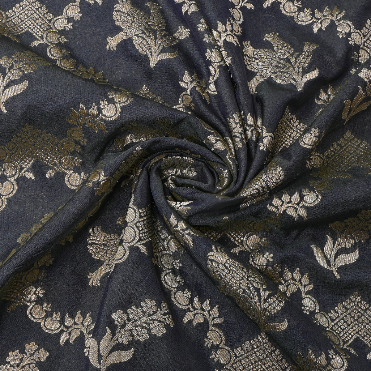 Gray Zari Woven Banarasi Silk Fabric