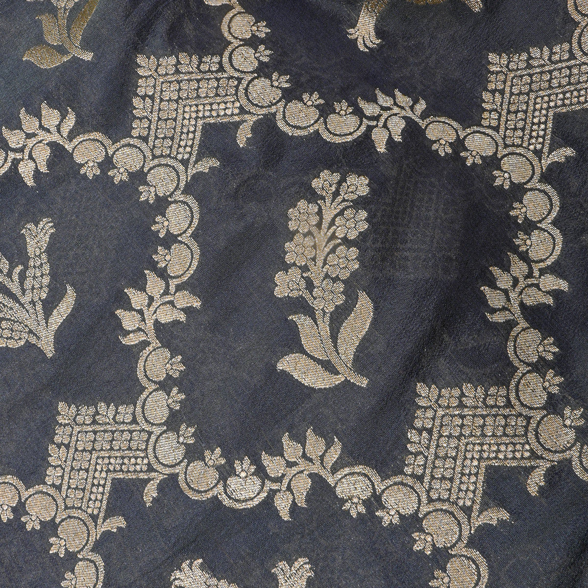 Gray Zari Woven Banarasi Silk Fabric