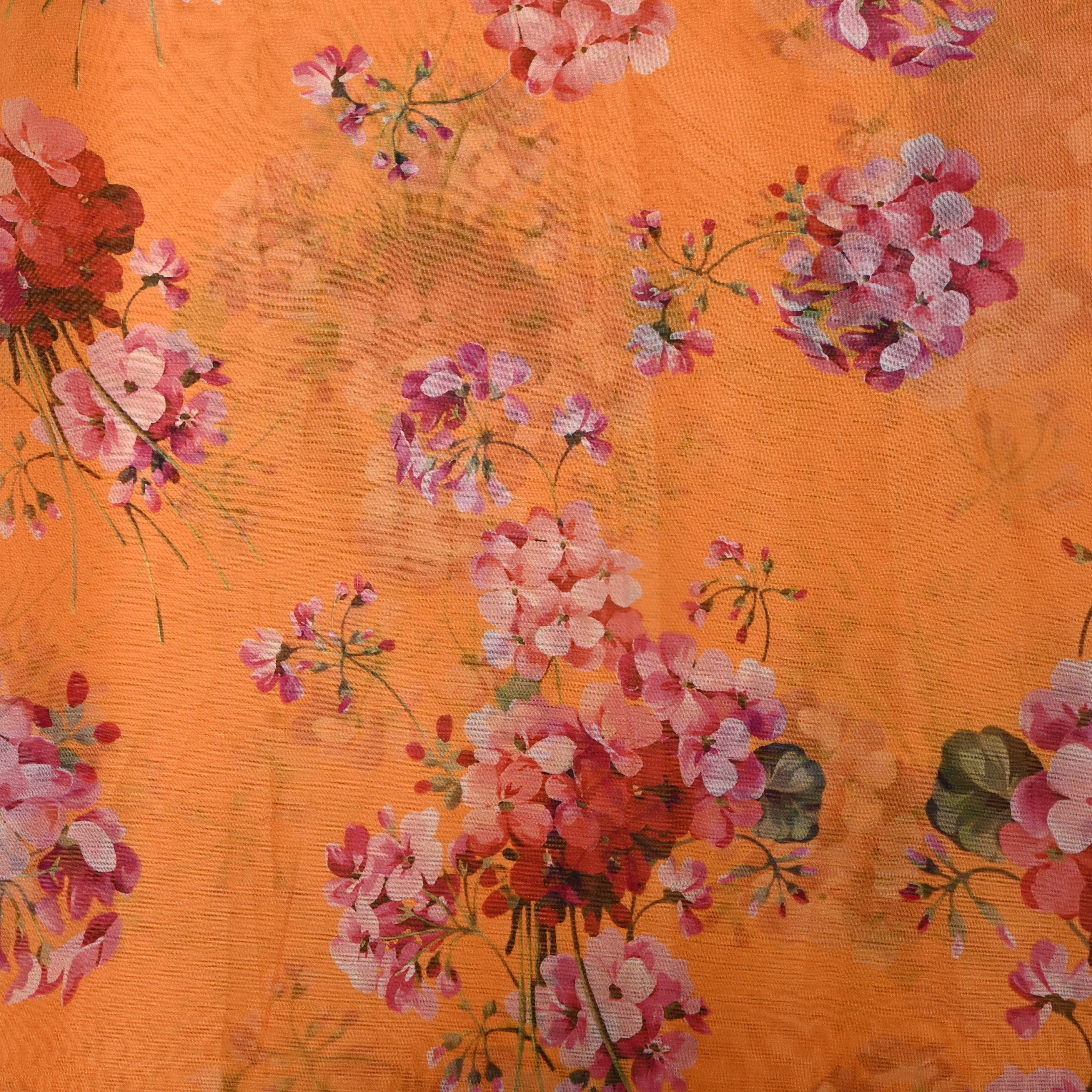 Marigold Orange Geranium Print Organza Fabric