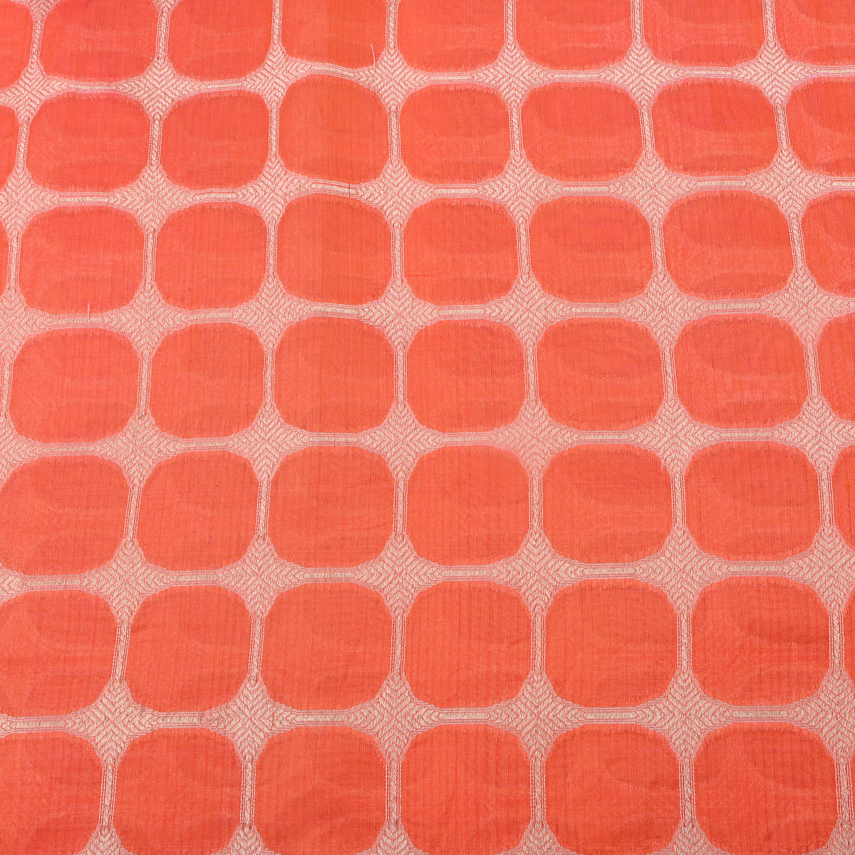 Orange Checks Weave Banarasi Silk