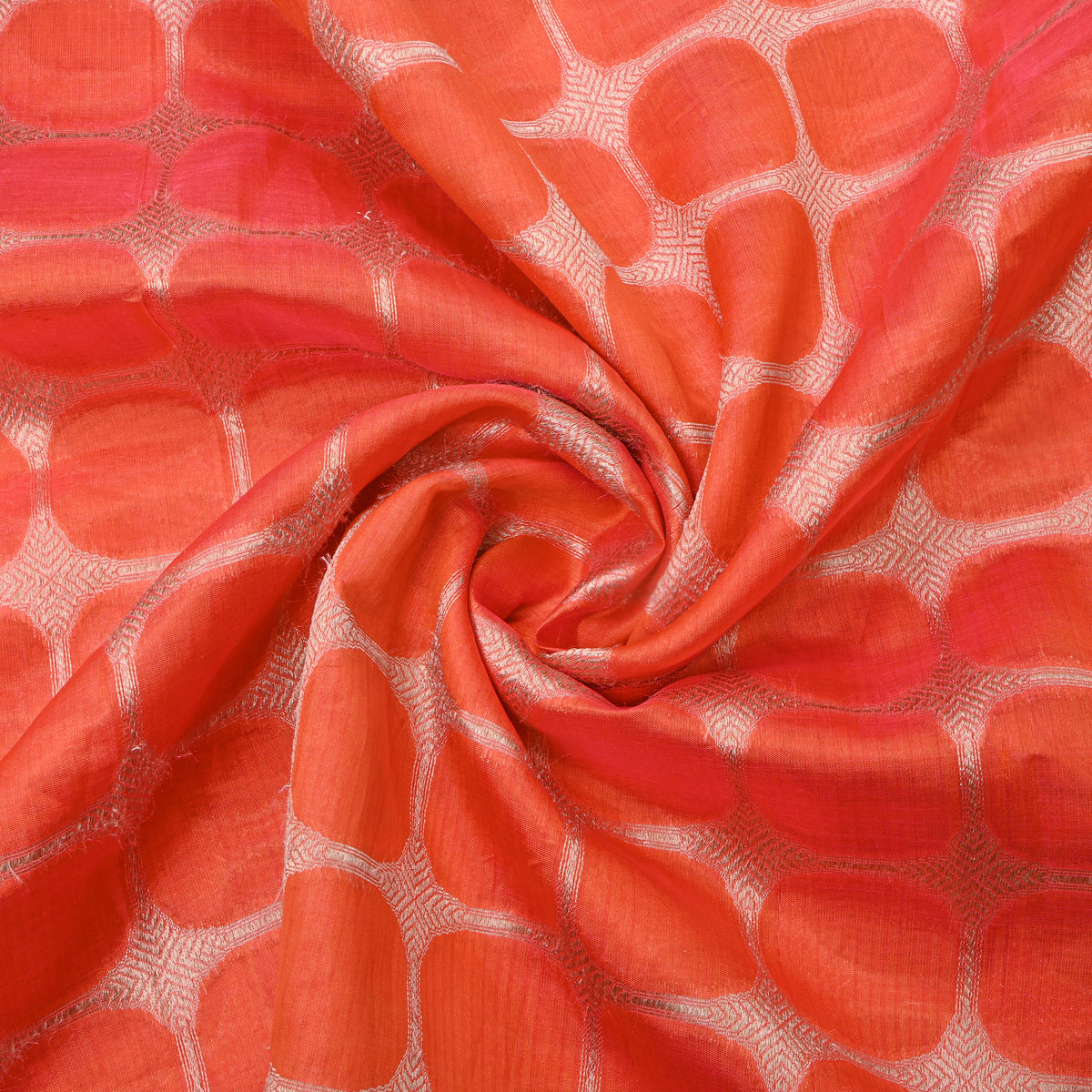 Orange Checks Weave Banarasi Silk