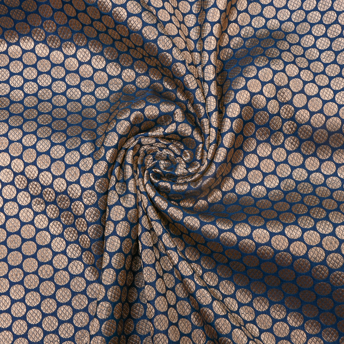 Peocock Blue Jamawar Silk Fabric With Gold Zari Butti