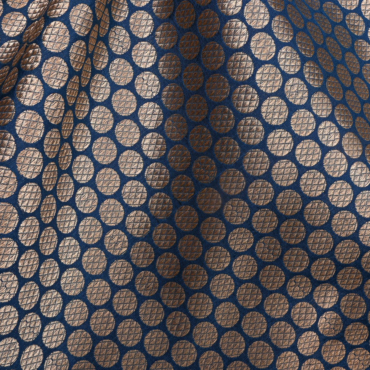 Peocock Blue Jamawar Silk Fabric With Gold Zari Butti
