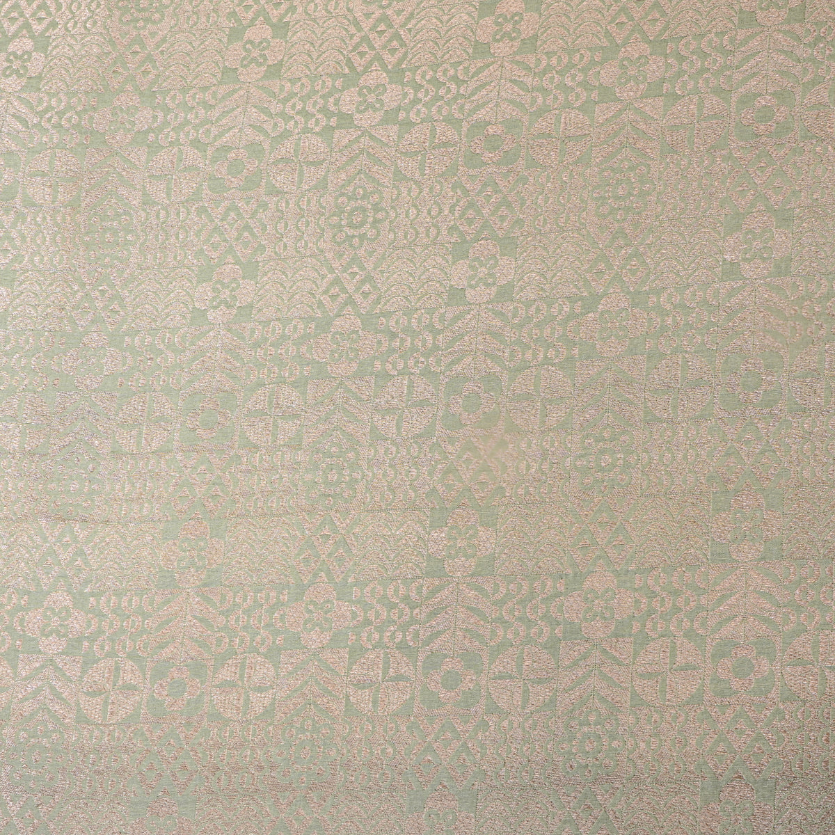 Pastel Green Geometric Weave Jamawar Silk Fabric