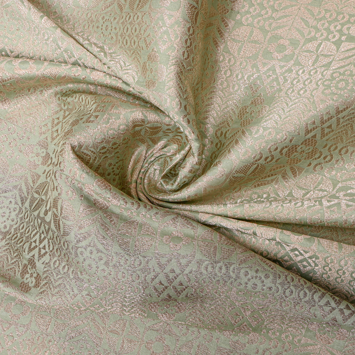 Pastel Green Geometric Weave Jamawar Silk Fabric