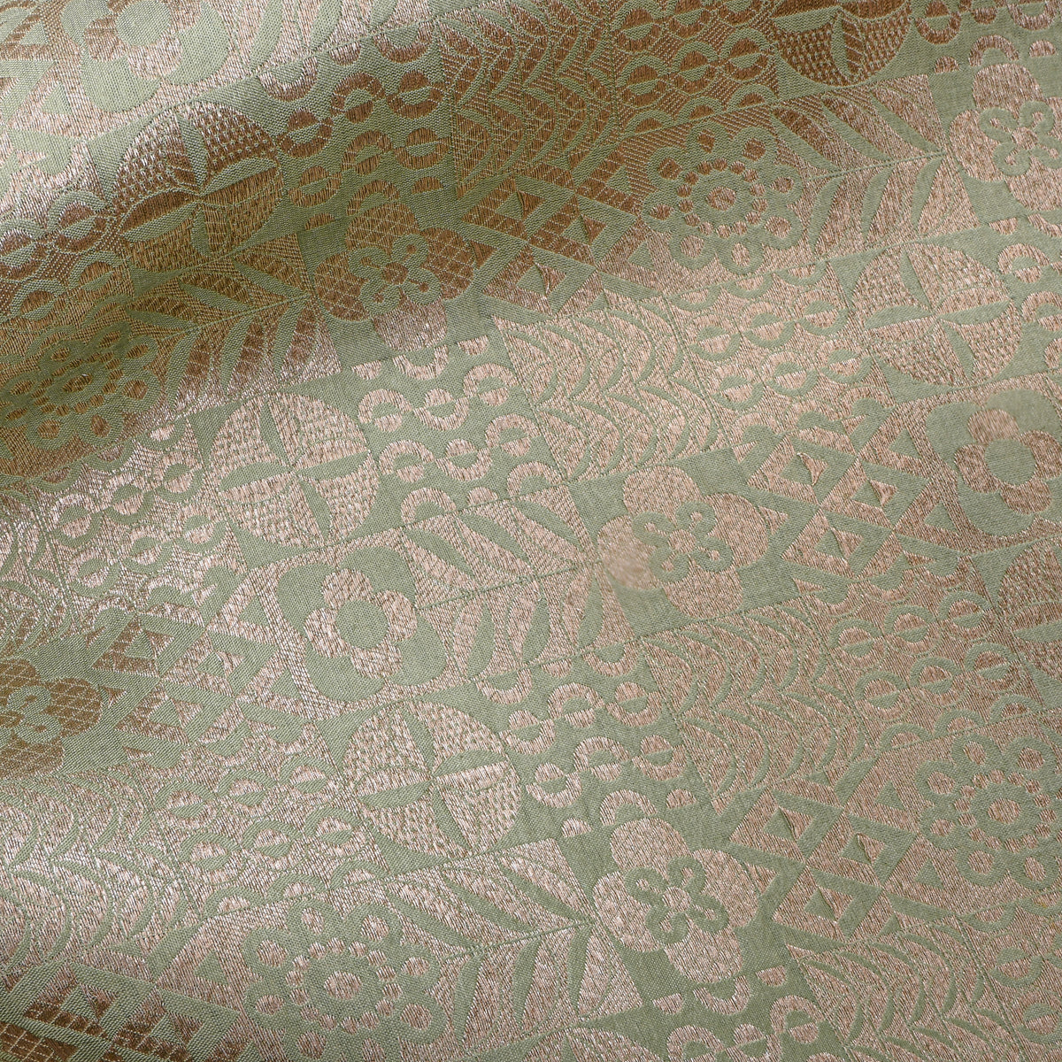 Pastel Green Geometric Weave Jamawar Silk Fabric