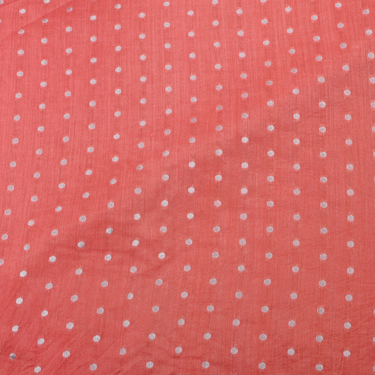 Peach With Silver Zari Dot Butti Banarasi Silk Fabric