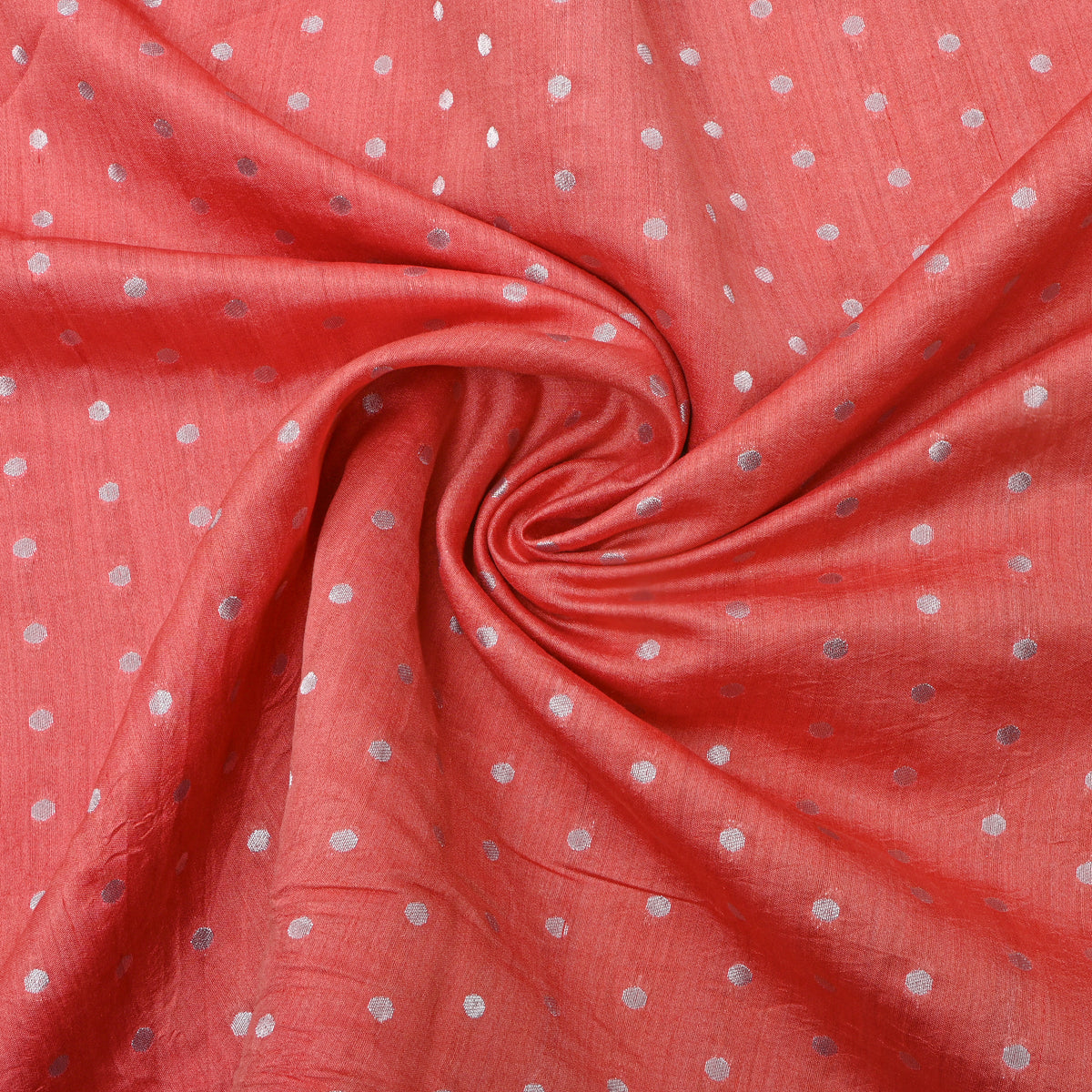 Peach With Silver Zari Dot Butti Banarasi Silk Fabric