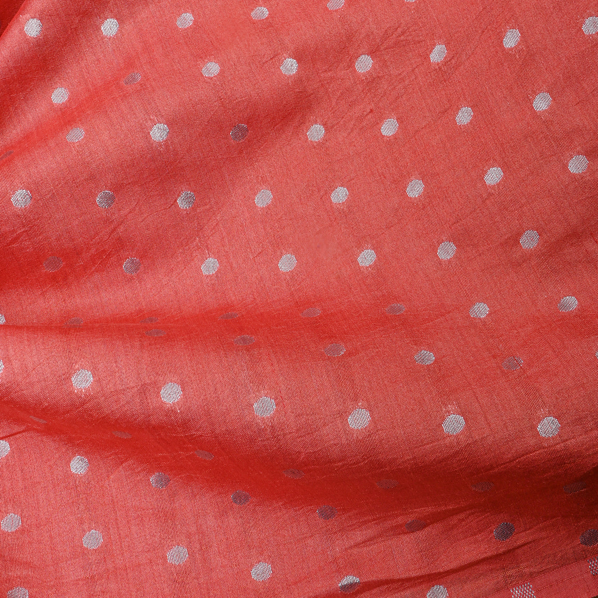 Peach With Silver Zari Dot Butti Banarasi Silk Fabric