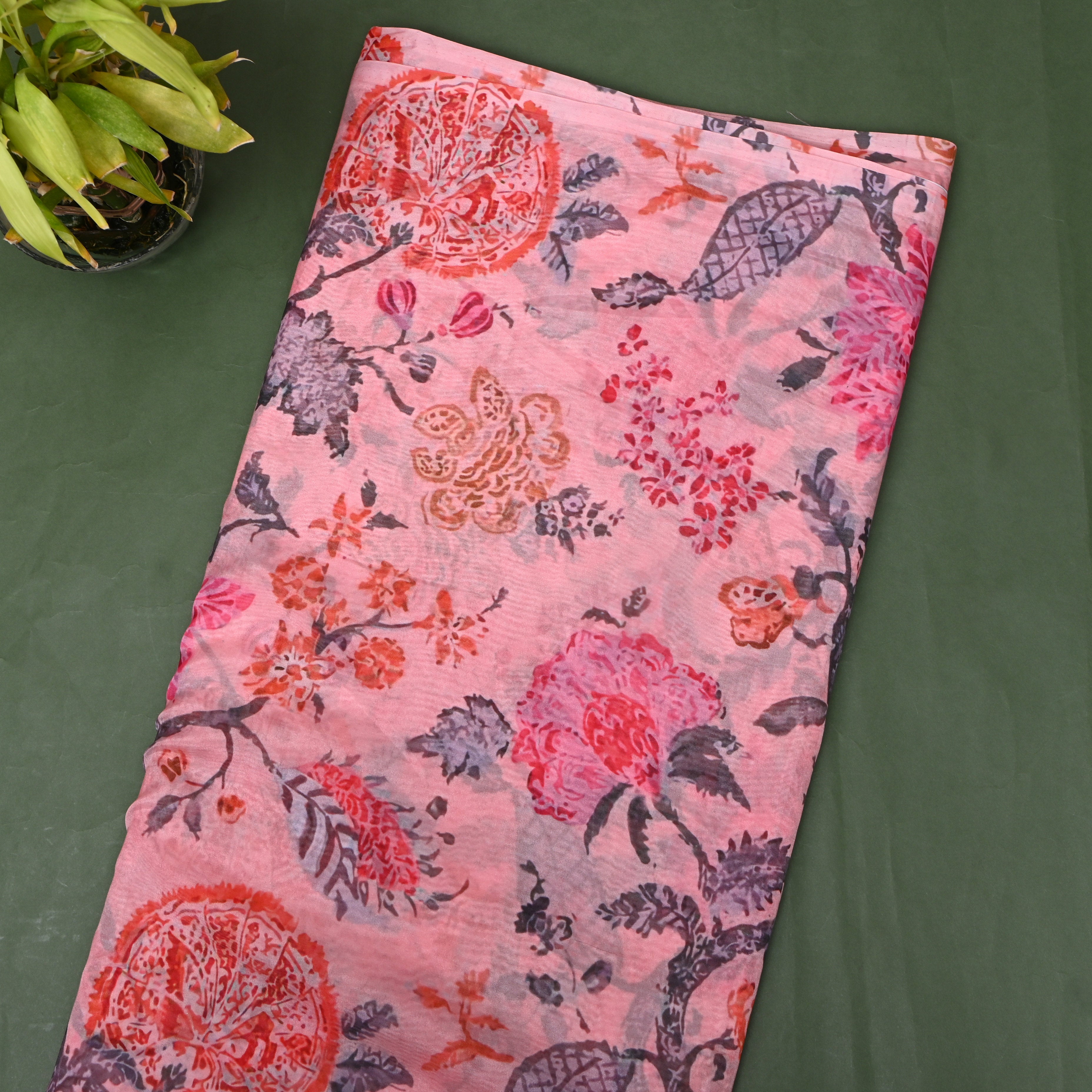 Blush Pink Medallion Floral Digital Print Silk