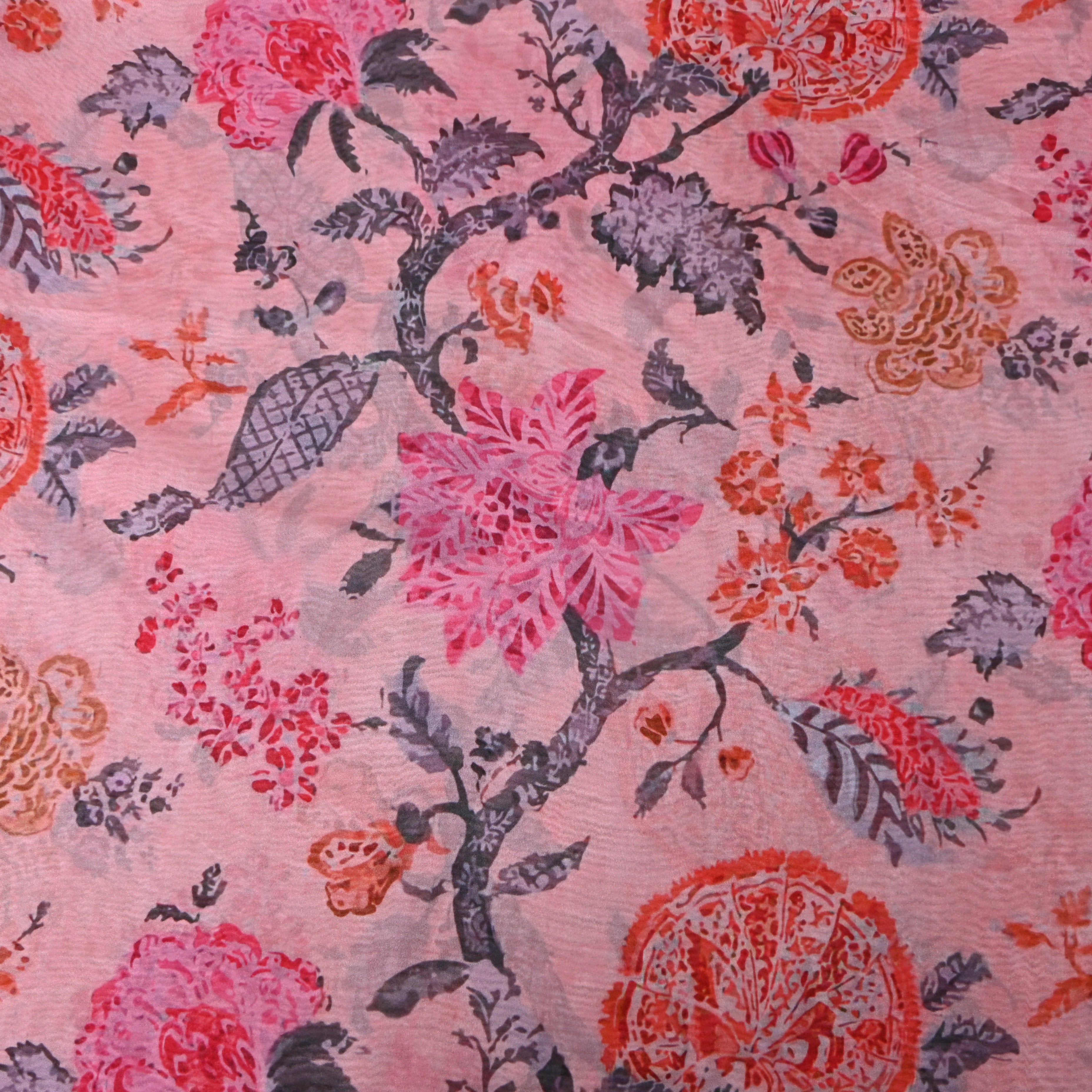 Blush Pink Medallion Floral Digital Print Silk