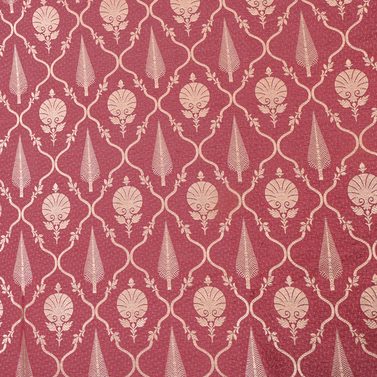 Dusty Rose Gold Zari Trellis Butti Jamawar Silk Fabric