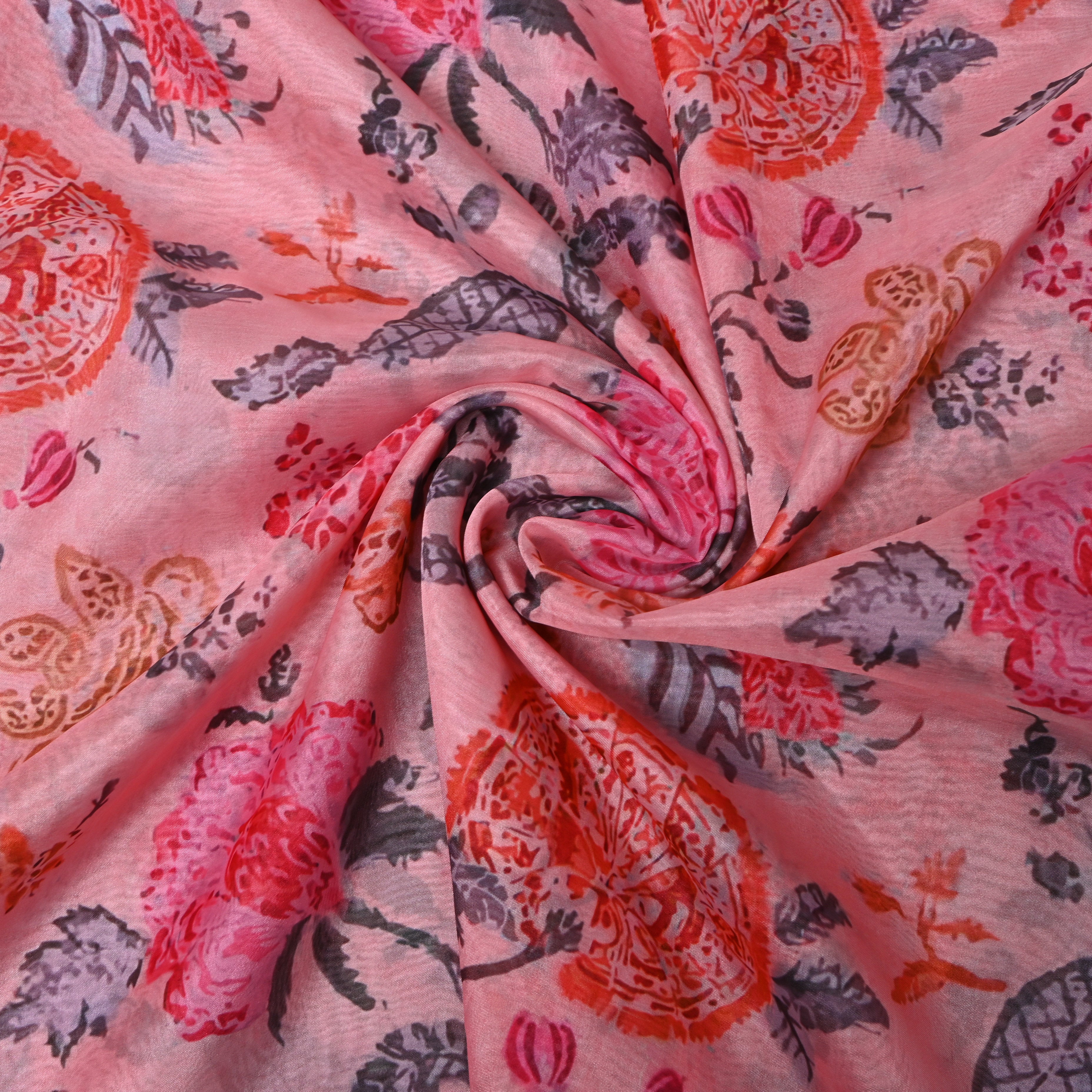 Blush Pink Medallion Floral Digital Print Silk