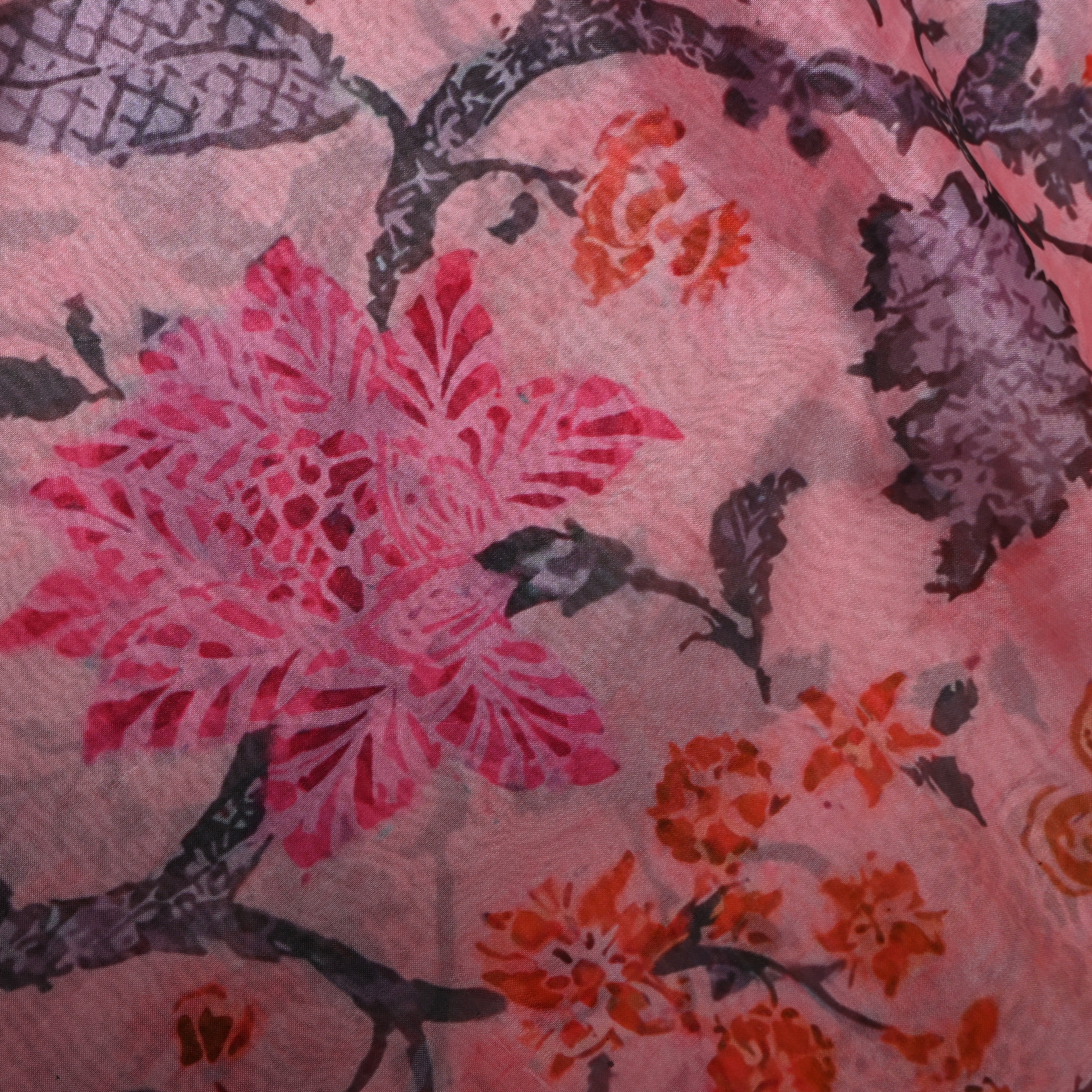 Blush Pink Medallion Floral Digital Print Silk
