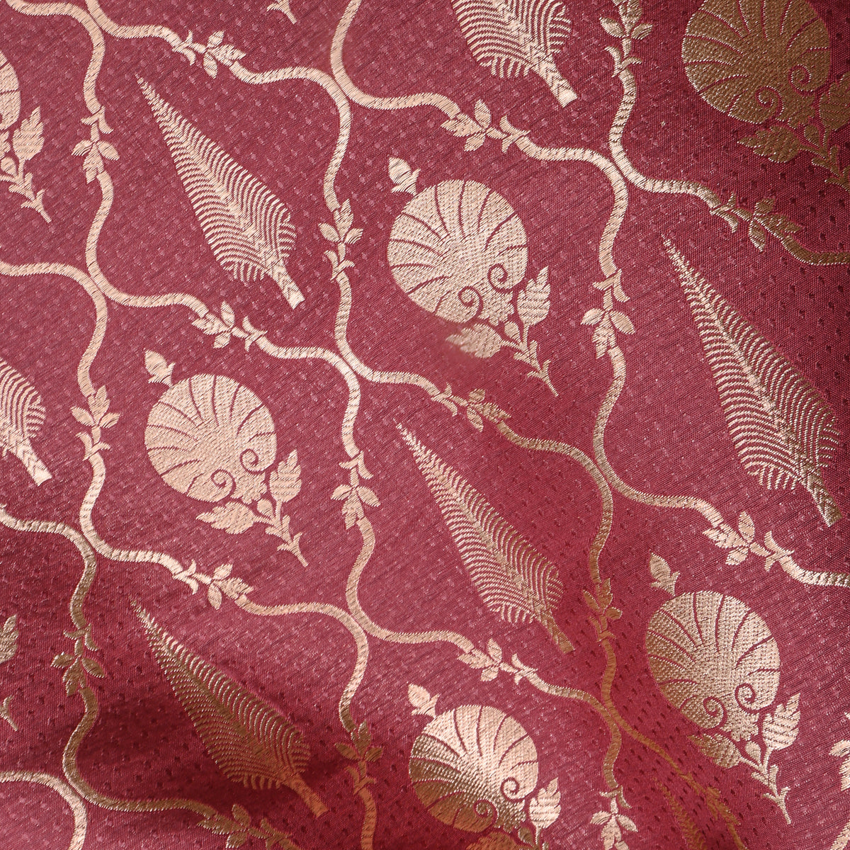 Dusty Rose Gold Zari Trellis Butti Jamawar Silk Fabric