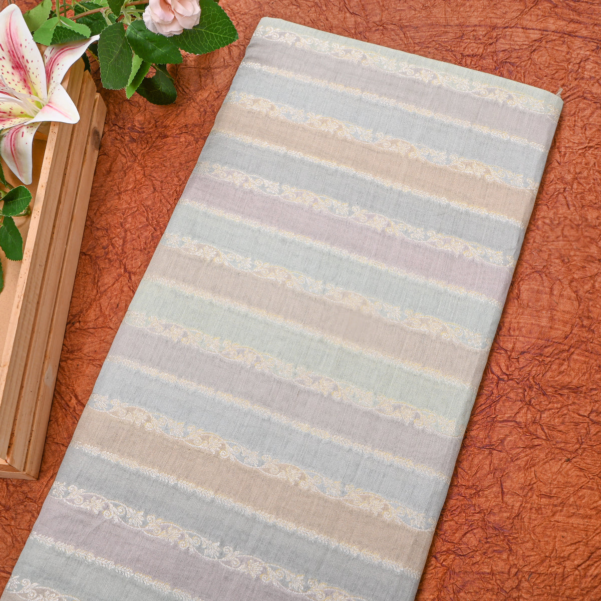 Pastel Multicolor Stripe Weave Banarasi Silk