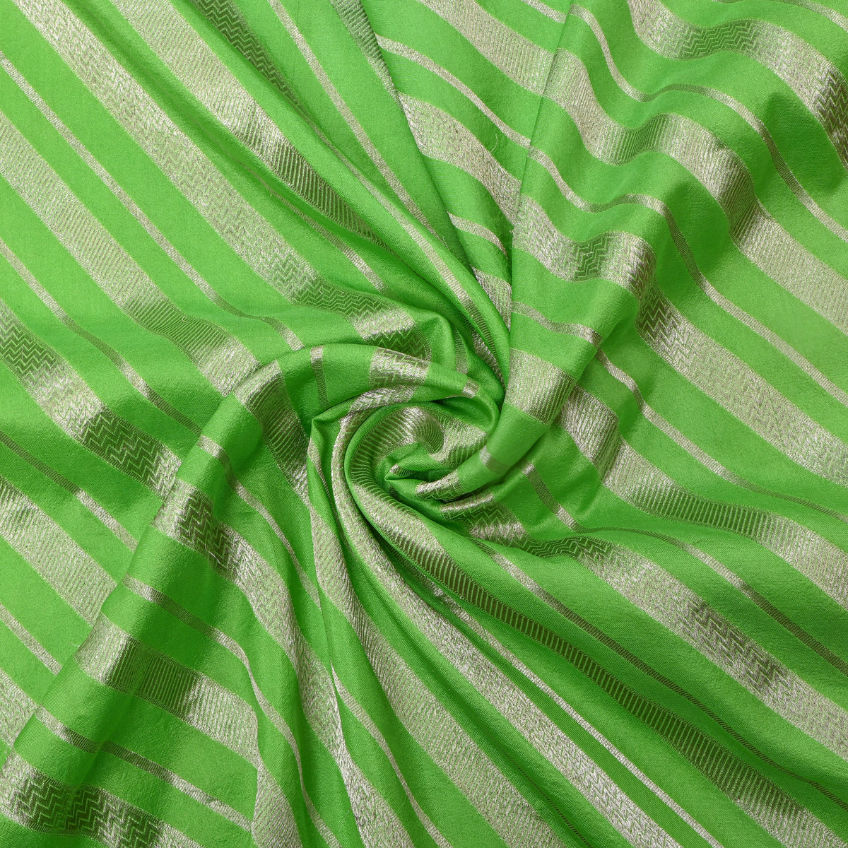 Green Silver Zari Striped Jamawar Silk Fabric
