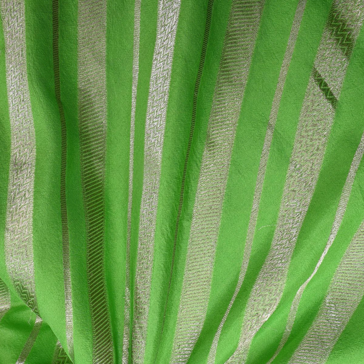 Green Silver Zari Striped Jamawar Silk Fabric
