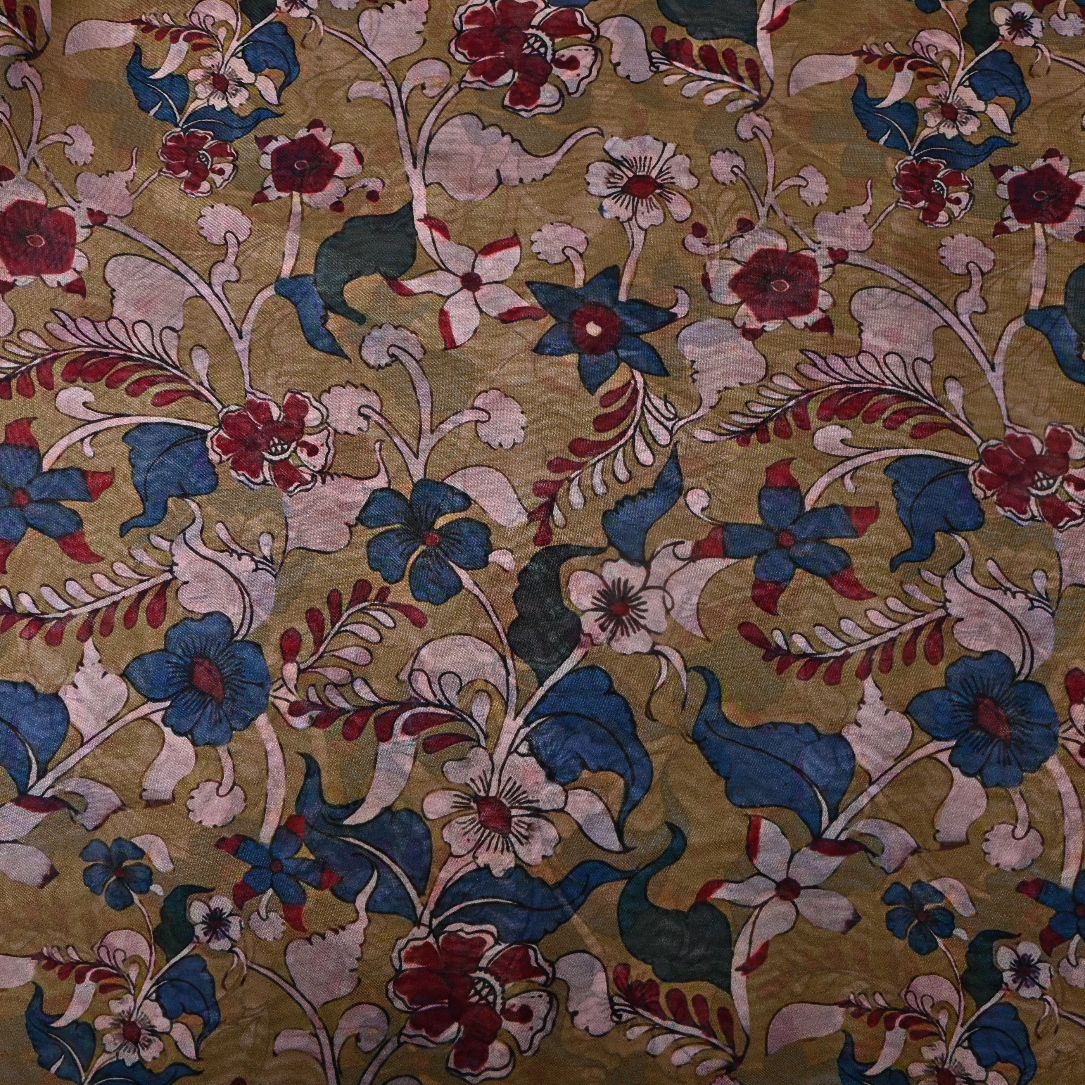 Earthy Brown Floral Vine Printed Silk