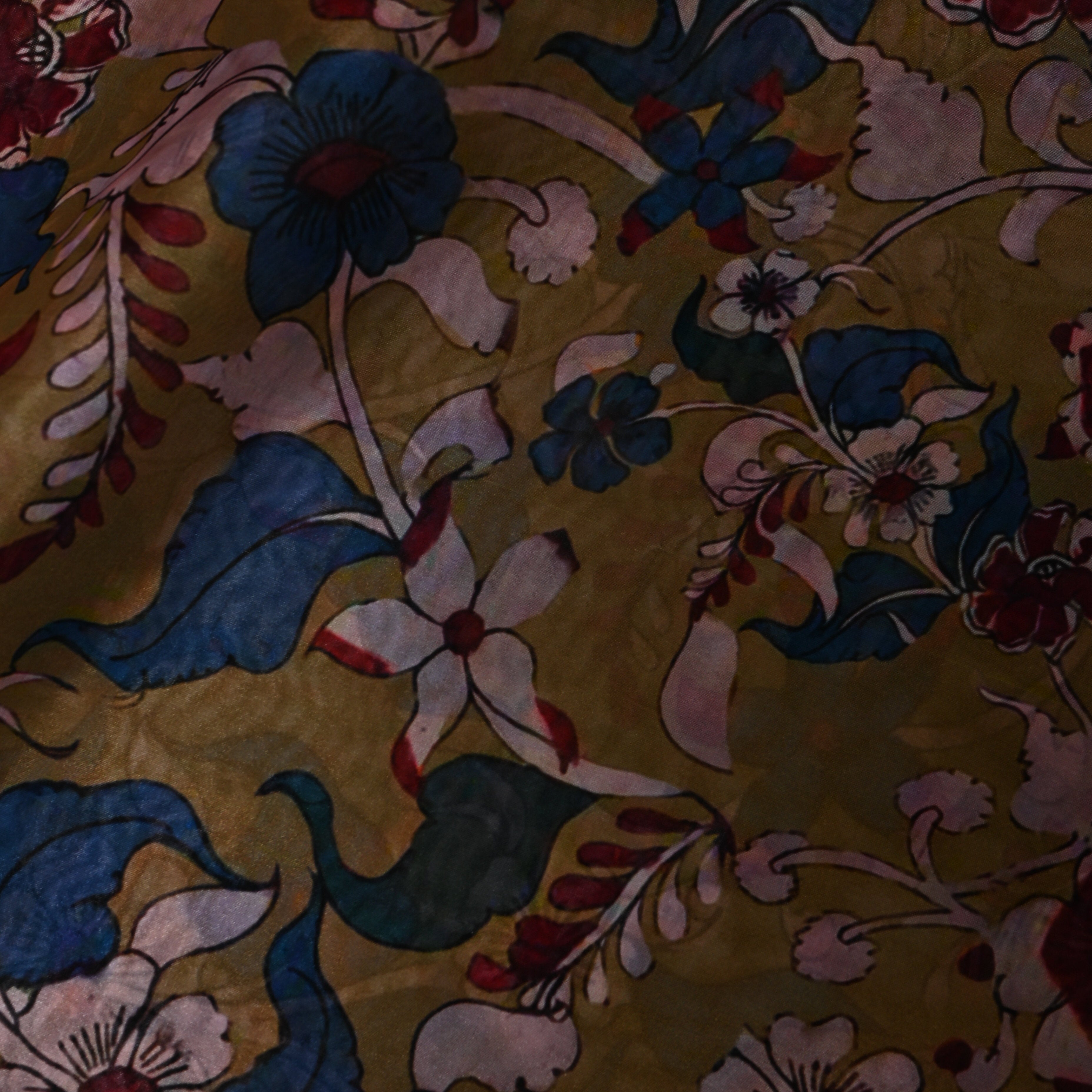 Earthy Brown Floral Vine Printed Silk