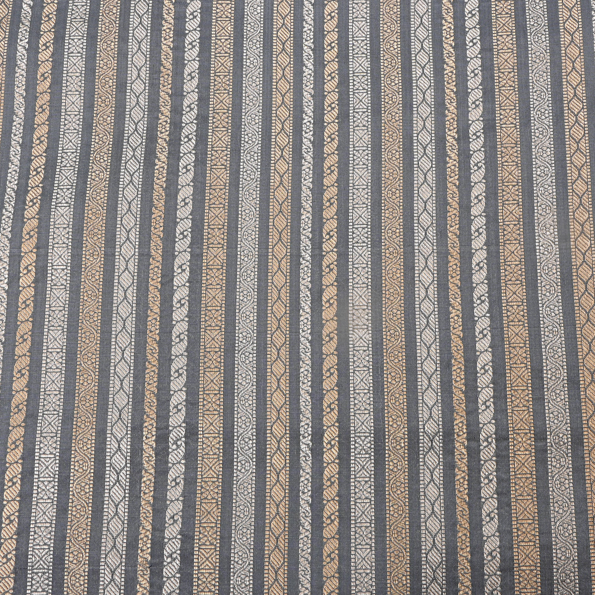 Grey Dual Tone Stripe Banarasi Silk Fabric