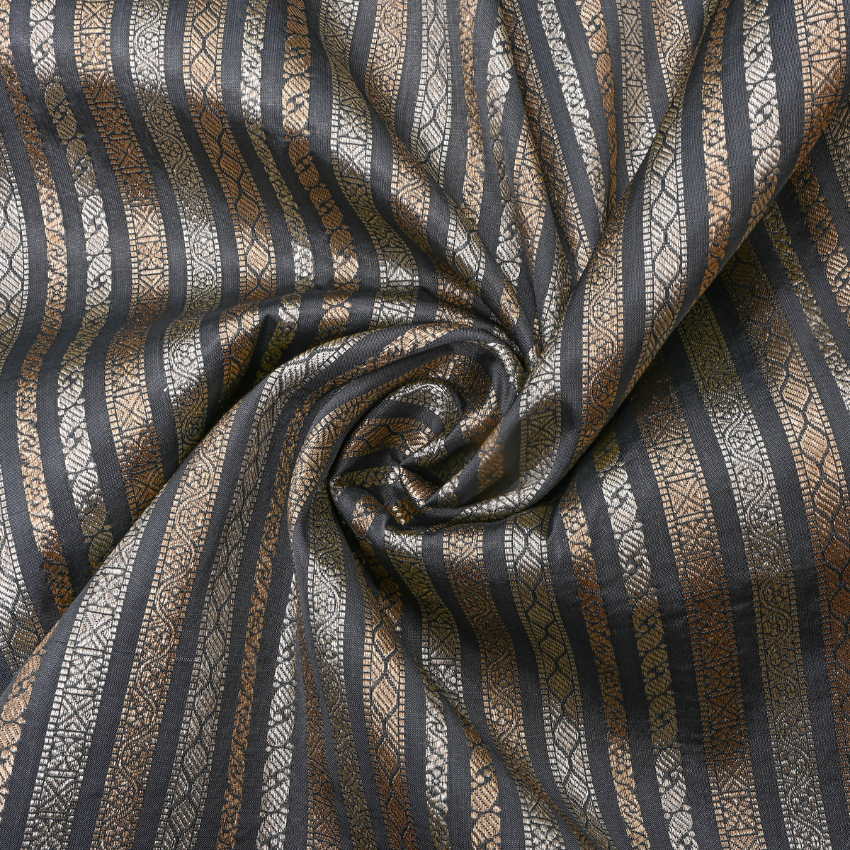 Grey Dual Tone Stripe Banarasi Silk Fabric