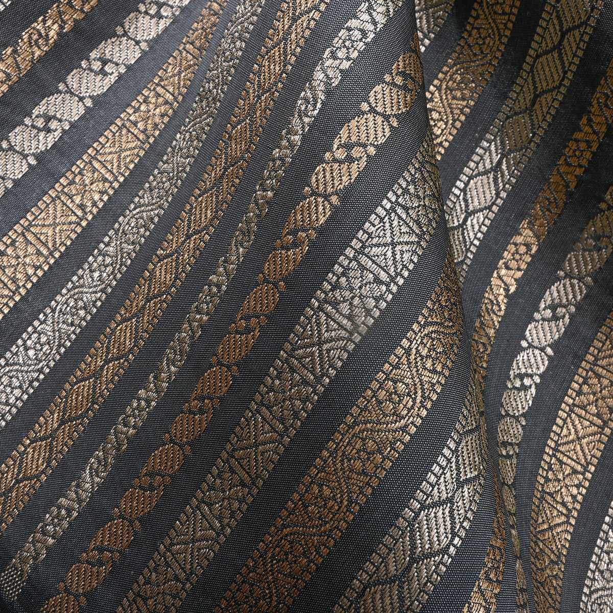 Grey Dual Tone Stripe Banarasi Silk Fabric