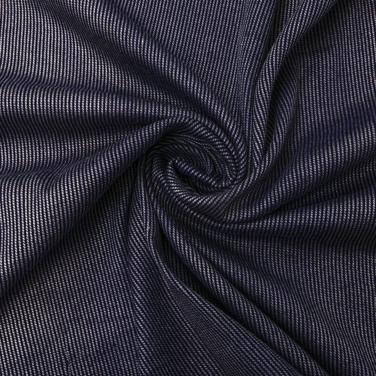 Navy Blue Silver Zari Striped Jamawar Silk Fabric