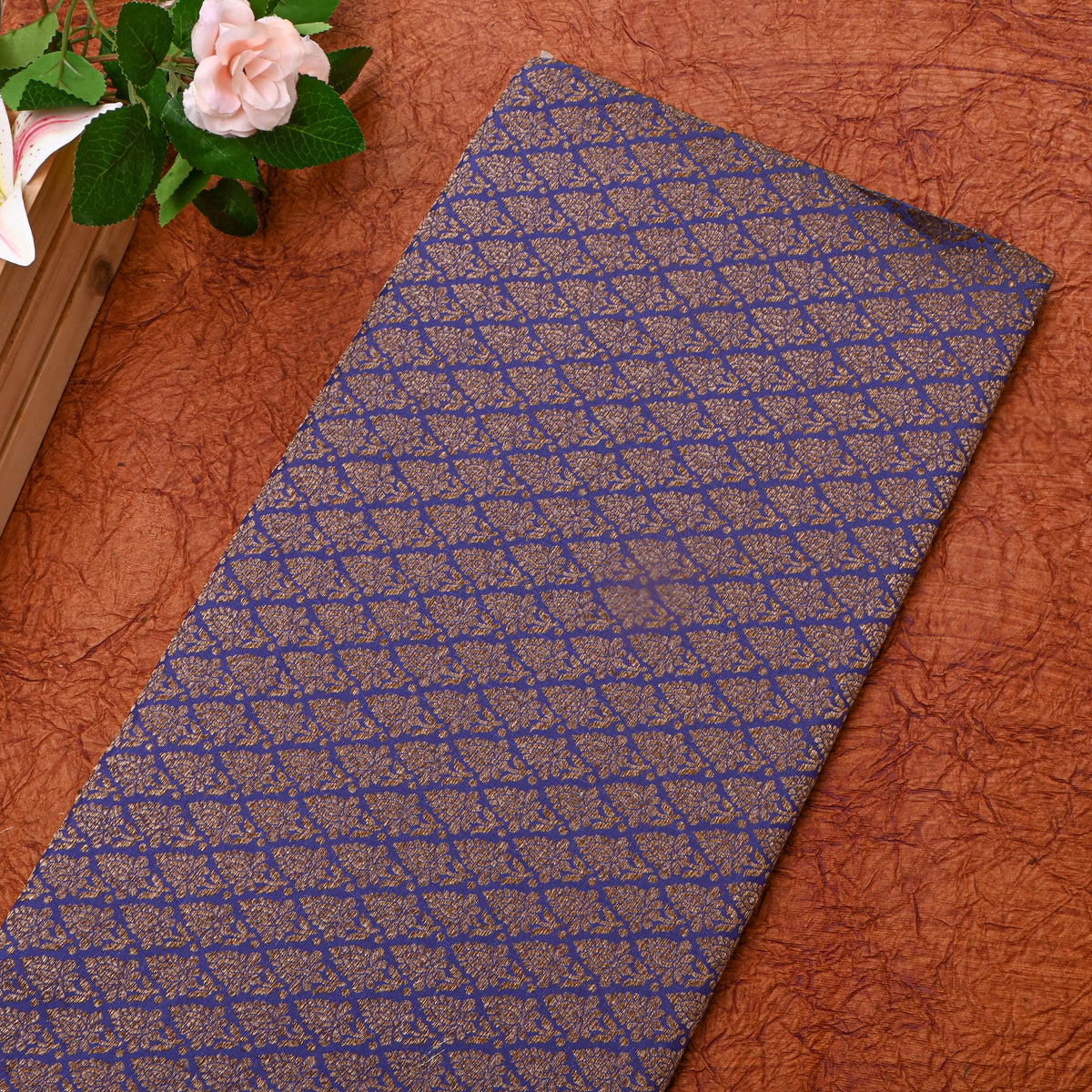 Royal Blue Antique Gold Butti Banarasi Silk Fabric