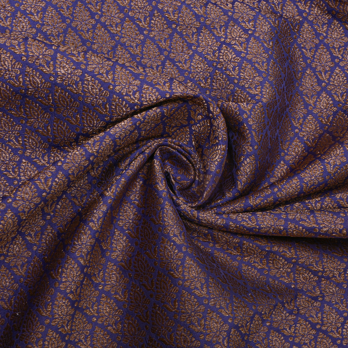 Royal Blue Antique Gold Butti Banarasi Silk Fabric