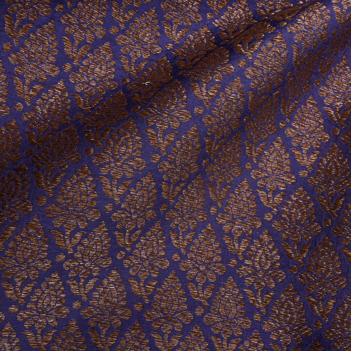 Royal Blue Antique Gold Butti Banarasi Silk Fabric