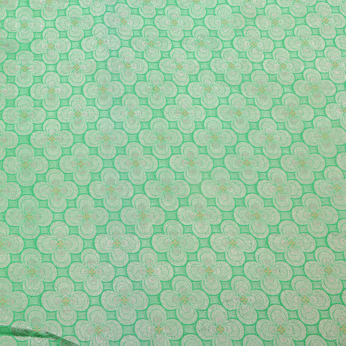 Jade Green Silver Zari Weave Jamawar Silk Fabric