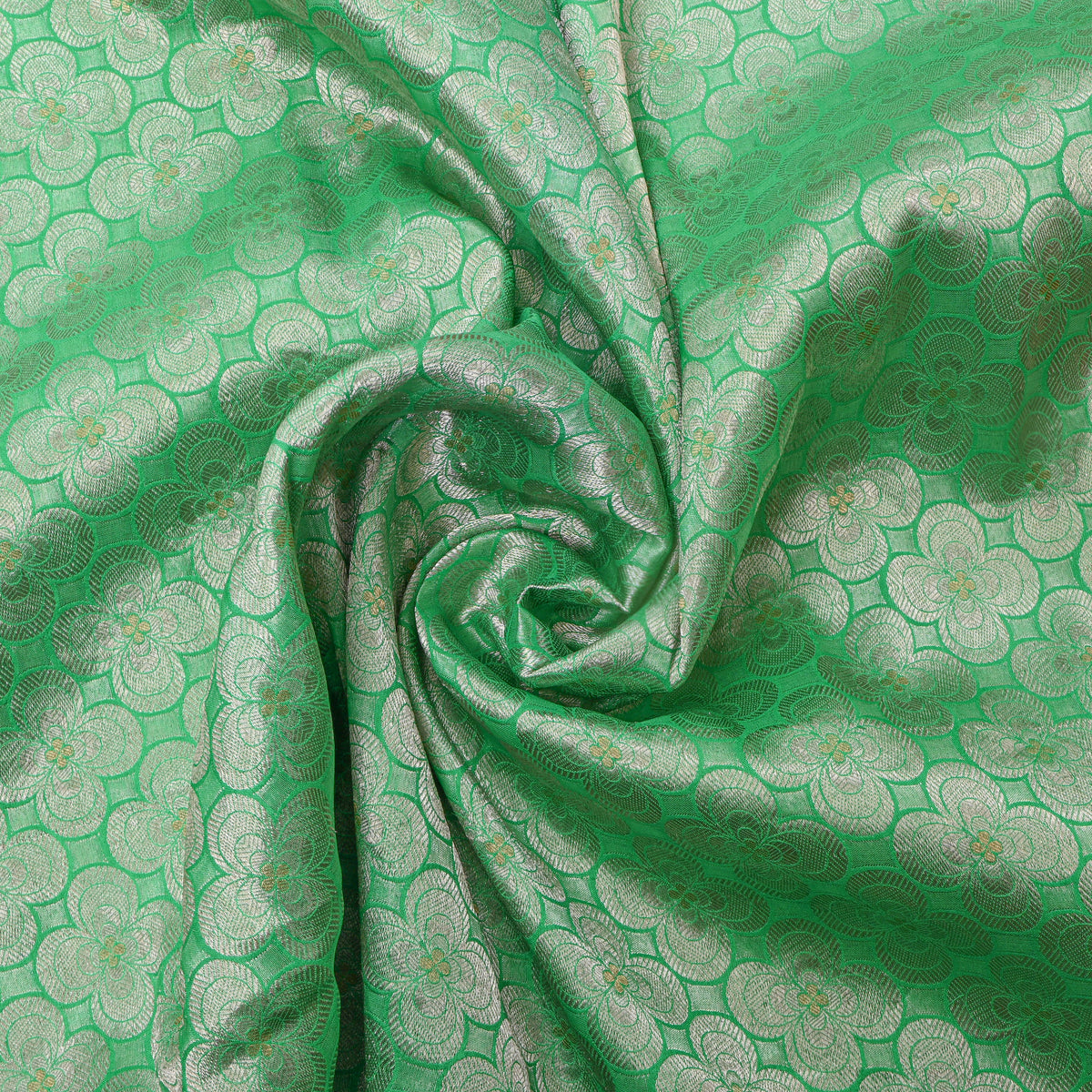 Jade Green Silver Zari Weave Jamawar Silk Fabric