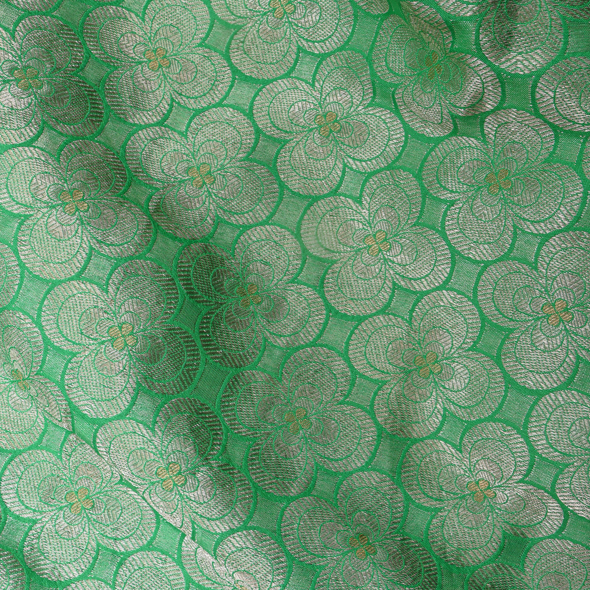 Jade Green Silver Zari Weave Jamawar Silk Fabric