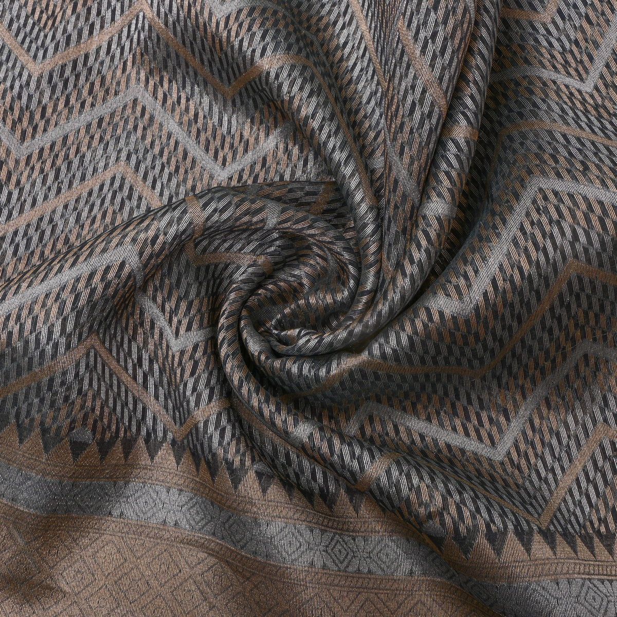 Charcoal Gray Zigzag Weave Banarasi Silk Fabric