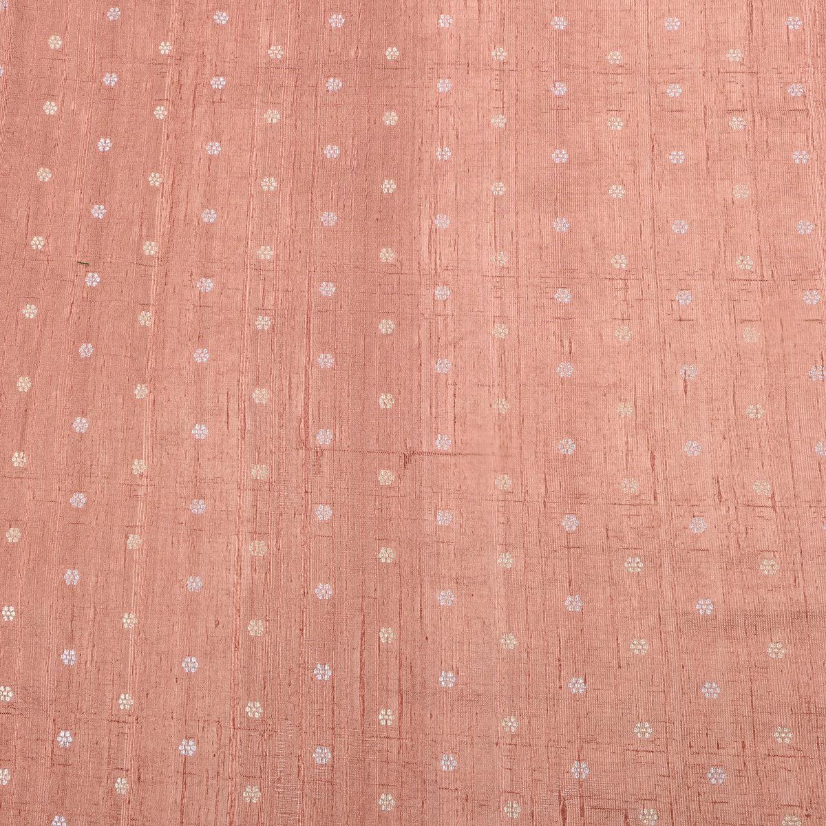 Pink Rose Gold Silver Zari Floral Butti Jamawar Silk Fabric
