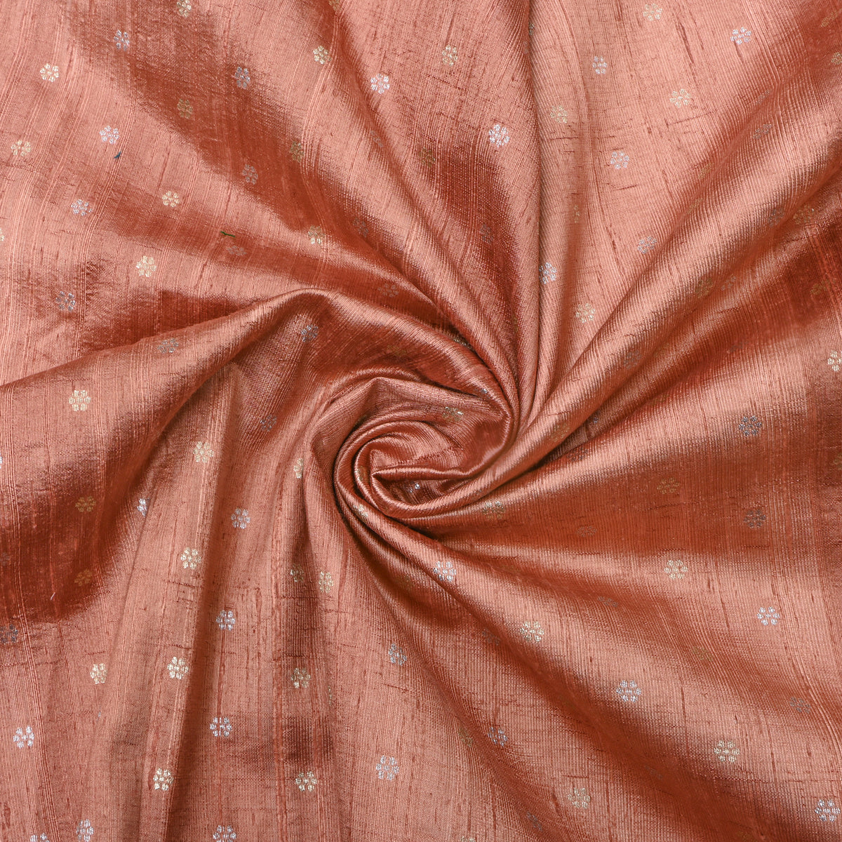 Pink Rose Gold Silver Zari Floral Butti Jamawar Silk Fabric